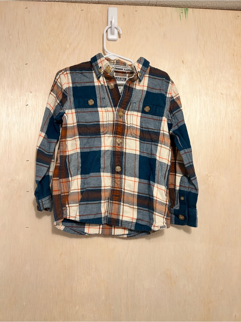 Duluth Trading Co Plaid Button-Down Shirt - Blue, Brown & Cream